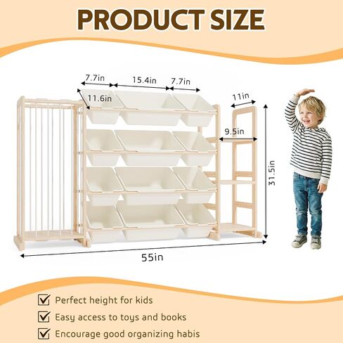 Large Toy Storage Organizer with Stuffed Animal Zoo Storage, Toy Organizers Bookshelf, Toy Shelf for Playroom, Nursery, Bedroom, Pine Wood in Kuwait