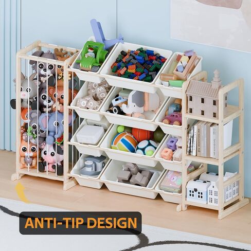 Large Toy Storage Organizer with Stuffed Animal Zoo Storage, Toy Organizers Bookshelf, Toy Shelf for Playroom, Nursery, Bedroom, Pine Wood in Kuwait