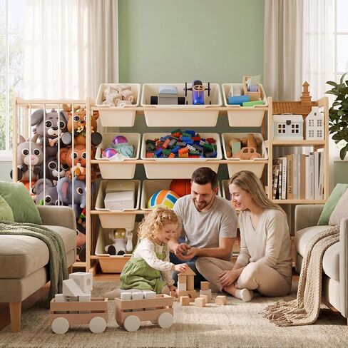 Large Toy Storage Organizer with Stuffed Animal Zoo Storage, Toy Organizers Bookshelf, Toy Shelf for Playroom, Nursery, Bedroom, Pine Wood in Kuwait