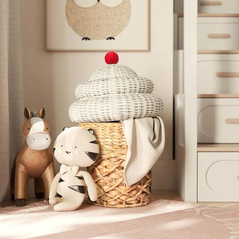 RGI Home Decorative Storage Bin, Ice Cream Cone Shaped Storage Basket, Made of Durable Woven Water Hyacinth, Great for Nursery, Bedroom, Playroom in Kuwait