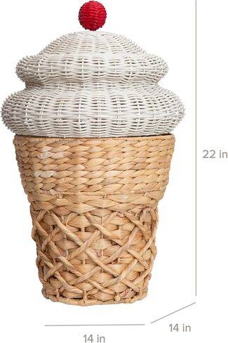 RGI Home Decorative Storage Bin, Ice Cream Cone Shaped Storage Basket, Made of Durable Woven Water Hyacinth, Great for Nursery, Bedroom, Playroom in Kuwait