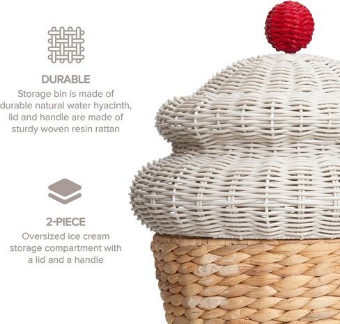 RGI Home Decorative Storage Bin, Ice Cream Cone Shaped Storage Basket, Made of Durable Woven Water Hyacinth, Great for Nursery, Bedroom, Playroom in Kuwait