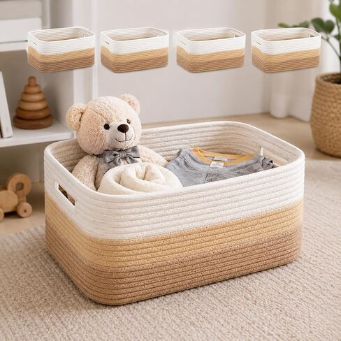 4 Pack Cotton Rope Storage Bins, 16x14x8 Inch Large Basket for Shelves, Closet, Nursery, Towels, Toys in Kuwait