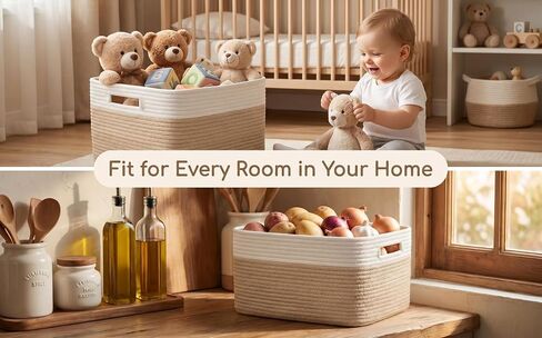 4 Pack Cotton Rope Storage Bins, 16x14x8 Inch Large Basket for Shelves, Closet, Nursery, Towels, Toys in Kuwait