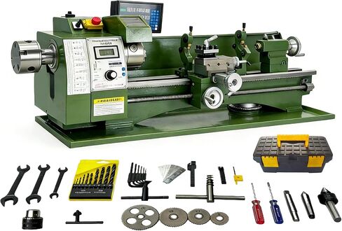 Double-Chuck Metal Lathe 8"x30" Precision Bench Lathe Machine With Grating Ruler 50-2500RPM Variable Speed MT3 0.02mm Accuracy for DIY, Workshops & Industrial Machining Inch Thread 1100W 110V in Kuwait