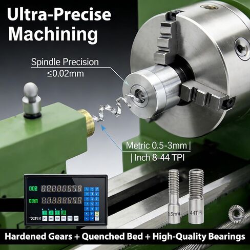 Double-Chuck Metal Lathe 8"x30" Precision Bench Lathe Machine With Grating Ruler 50-2500RPM Variable Speed MT3 0.02mm Accuracy for DIY, Workshops & Industrial Machining Inch Thread 1100W 110V in Kuwait