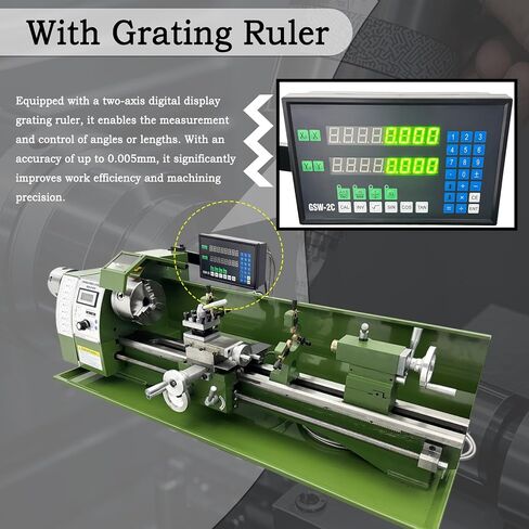 Double-Chuck Metal Lathe 8"x30" Precision Bench Lathe Machine With Grating Ruler 50-2500RPM Variable Speed MT3 0.02mm Accuracy for DIY, Workshops & Industrial Machining Inch Thread 1100W 110V in Kuwait