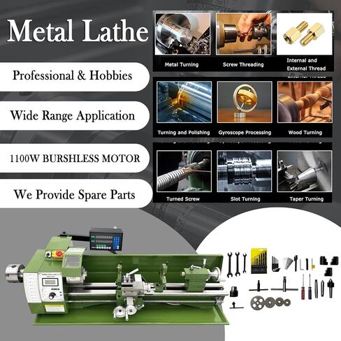 Double-Chuck Metal Lathe 8"x30" Precision Bench Lathe Machine With Grating Ruler 50-2500RPM Variable Speed MT3 0.02mm Accuracy for DIY, Workshops & Industrial Machining Inch Thread 1100W 110V in Kuwait