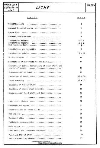Roskelley 1440 14" x 40" Metal Lathe Owners Instructions and Parts Manual in Kuwait