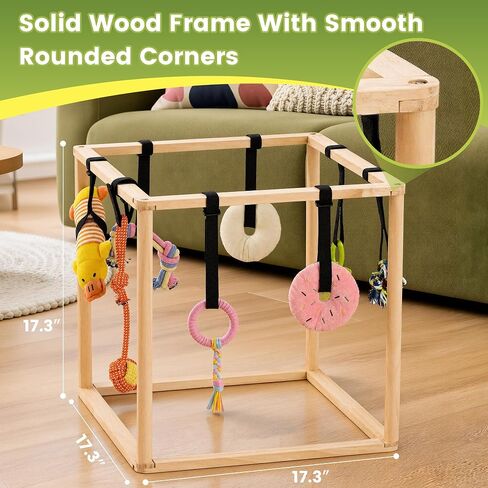 Puppy Play Gym for Small Dogs, Wooden Indoor Dog Playground with Hanging Toys, Interactive Puppy Gym & Jungle Gym for Enrichment, Dog Squeak Toys (17.3 inch) in Kuwait