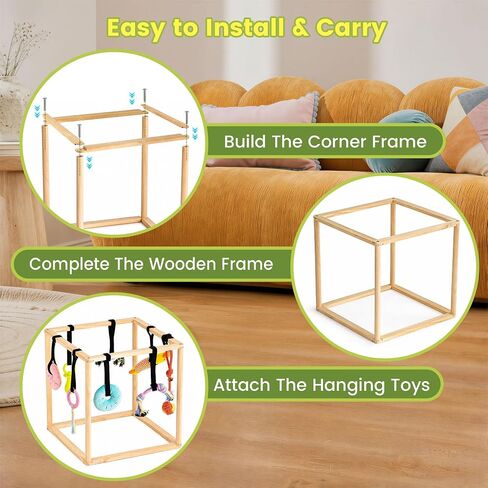 Puppy Play Gym for Small Dogs, Wooden Indoor Dog Playground with Hanging Toys, Interactive Puppy Gym & Jungle Gym for Enrichment, Dog Squeak Toys (17.3 inch) in Kuwait