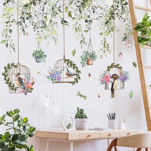 Runtoo Eucalyptus Vine Leaves Wall Decals Hanging Green Plants Wall Stickers Living Room Bedroom Nursery Home Decor in Kuwait