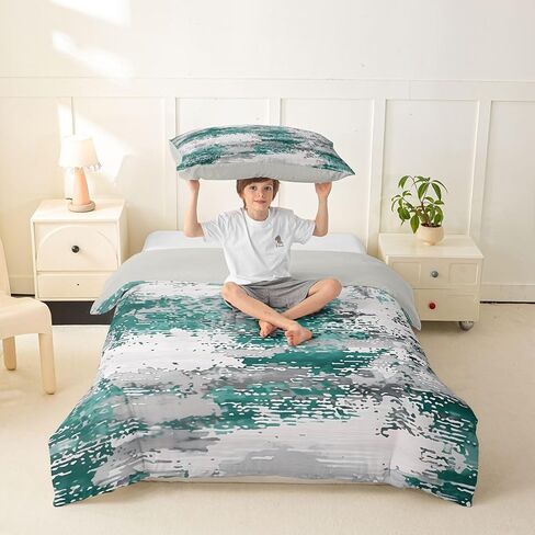 Feelyou Teal Duvet Cover Toddler Size Gradient Bedding Set for Boys Girls Texture Comforter Cover Bedroom Decor 2Pcs No Comforter Zipper Closure with 1 Pillowcase in Kuwait