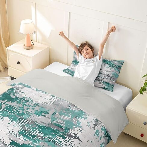 Feelyou Teal Duvet Cover Toddler Size Gradient Bedding Set for Boys Girls Texture Comforter Cover Bedroom Decor 2Pcs No Comforter Zipper Closure with 1 Pillowcase in Kuwait