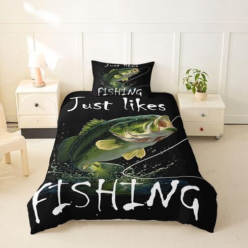 Feelyou Bass Fish Duvet Cover Toddler Size American Flag Bedding Set for Boys Girls Western Wildlife Comforter Cover Bedroom Decor 2Pcs No Comforter Zipper Closure with 1 Pillowcase in Kuwait