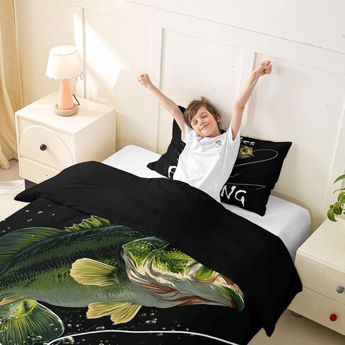Feelyou Bass Fish Duvet Cover Toddler Size American Flag Bedding Set for Boys Girls Western Wildlife Comforter Cover Bedroom Decor 2Pcs No Comforter Zipper Closure with 1 Pillowcase in Kuwait