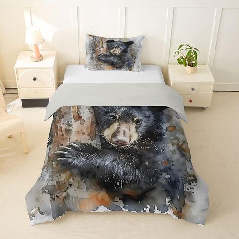 Feelyou Black Bear Duvet Cover Toddler Size Wild Animal Bedding Set Breathable Soft Bear Decor Comforter Cover 2Pcs Rustic Cabin Bedroom Decor No Comforter Microfiber Zipper Closure in Kuwait
