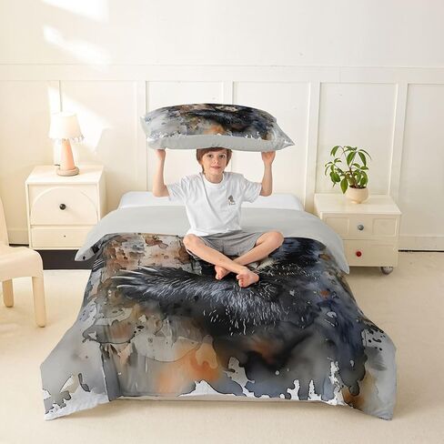 Feelyou Black Bear Duvet Cover Toddler Size Wild Animal Bedding Set Breathable Soft Bear Decor Comforter Cover 2Pcs Rustic Cabin Bedroom Decor No Comforter Microfiber Zipper Closure in Kuwait