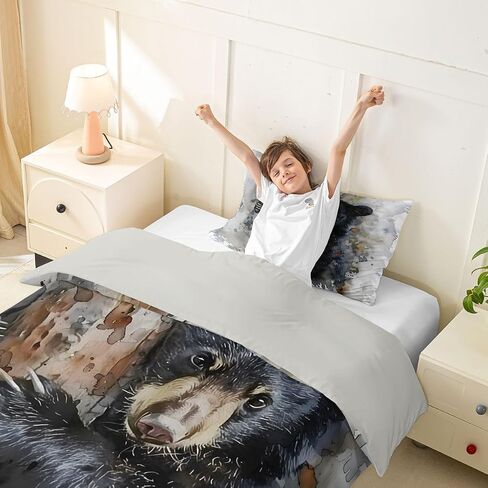 Feelyou Black Bear Duvet Cover Toddler Size Wild Animal Bedding Set Breathable Soft Bear Decor Comforter Cover 2Pcs Rustic Cabin Bedroom Decor No Comforter Microfiber Zipper Closure in Kuwait