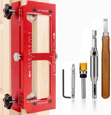 Door Hinge Jig, Upgraded Anti-Slip Door Hinge Template Kit for Router, Adjustable Mortise Jig Fits Door Hinges from 2.5" to 5" Length, 1/4" R, 5/8" R, Square Corner in Kuwait