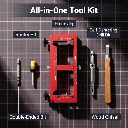 Door Hinge Jig, Upgraded Anti-Slip Door Hinge Template Kit for Router, Adjustable Mortise Jig Fits Door Hinges from 2.5" to 5" Length, 1/4" R, 5/8" R, Square Corner in Kuwait