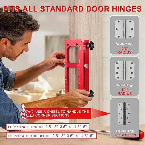 Door Hinge Jig, Upgraded Anti-Slip Door Hinge Template Kit for Router, Adjustable Mortise Jig Fits Door Hinges from 2.5" to 5" Length, 1/4" R, 5/8" R, Square Corner in Kuwait