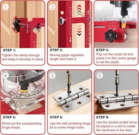Door Hinge Jig, Upgraded Anti-Slip Door Hinge Template Kit for Router, Adjustable Mortise Jig Fits Door Hinges from 2.5" to 5" Length, 1/4" R, 5/8" R, Square Corner in Kuwait