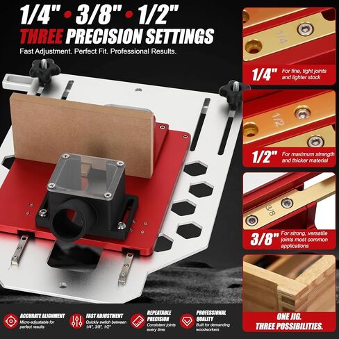 Precision Box Joint Jig for Router Table, 1/4", 3/8" & 1/2" Finger Joint Jig with Metal Linear Rail System, Aluminum Router Dovetail Jig, Adjustable Woodworking Jig for Drawers, Cabinets & Boxes in Kuwait