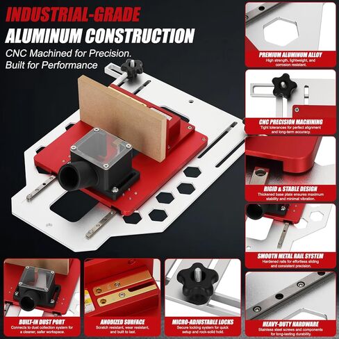 Precision Box Joint Jig for Router Table, 1/4", 3/8" & 1/2" Finger Joint Jig with Metal Linear Rail System, Aluminum Router Dovetail Jig, Adjustable Woodworking Jig for Drawers, Cabinets & Boxes in Kuwait