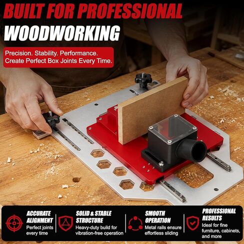 Precision Box Joint Jig for Router Table, 1/4", 3/8" & 1/2" Finger Joint Jig with Metal Linear Rail System, Aluminum Router Dovetail Jig, Adjustable Woodworking Jig for Drawers, Cabinets & Boxes in Kuwait