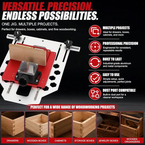 Precision Box Joint Jig for Router Table, 1/4", 3/8" & 1/2" Finger Joint Jig with Metal Linear Rail System, Aluminum Router Dovetail Jig, Adjustable Woodworking Jig for Drawers, Cabinets & Boxes in Kuwait