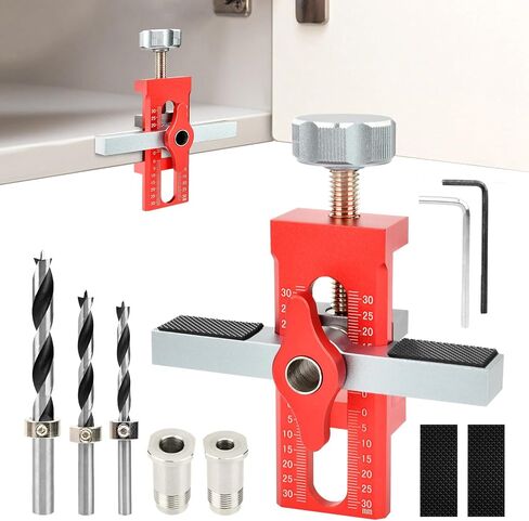 2-in-1 Cabinet Door Mounting Jig, Adjustable Cabinet Door Installation Positioner with 3 Drill Bits, DIY Locator Jig Tool for Most Cabinets Doors in Kuwait