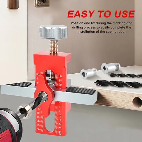 2-in-1 Cabinet Door Mounting Jig, Adjustable Cabinet Door Installation Positioner with 3 Drill Bits, DIY Locator Jig Tool for Most Cabinets Doors in Kuwait