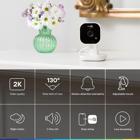 myQ Indoor Plug-in Security Camera Gen 2 – 2K Smart Wi-Fi Camera with Night Vision, Baby and Pet Monitor, Motion Detection and Alerts, 2-Way Audio & App Control in Kuwait
