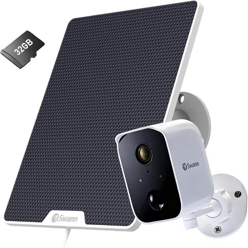Swann Solar Security Cameras Wireless Outdoor with a 32GB Micro SD Card | 1080p, No Monthly Fee, Night Vision, 2-Way Talk, Motion Detection, Work with Alexa/Google Home in Kuwait