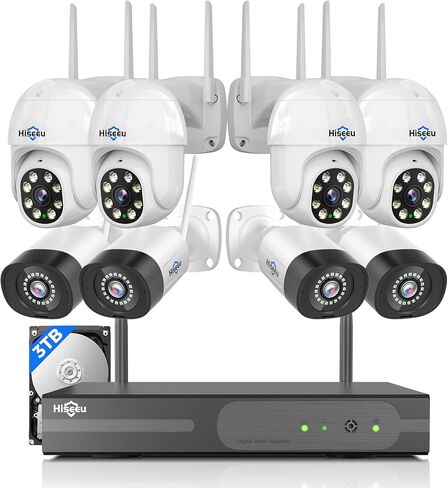 Hiseeu 5MP Wireless Security Camera System,24/7 8 Cam-Kit, 3T HDD | WiFi Pro & Plug-in Connection, IP66 Waterproof, Smart Motion Alerts, Long-Range Signal, 24/7 Surveillance NVR Kit in Kuwait