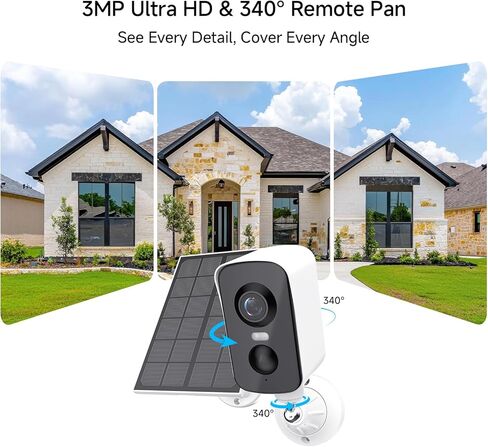 Arenti Solar Camera Outdoor Wireless, 3MP 2K with 340° Pan, PIR Detection, Color Night Vision, 2-Way Audio, Battery with Solar Powered Wireless Cameras for Home Security Outdoor, Works with Alexa in Kuwait