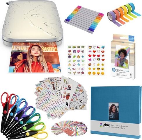 HP Sprocket Select Portable Color Instant Photo Printer for Android and iOS Devices (Eclipse) Fun Scrapbook Bundle, 2.3x3.4 in Kuwait