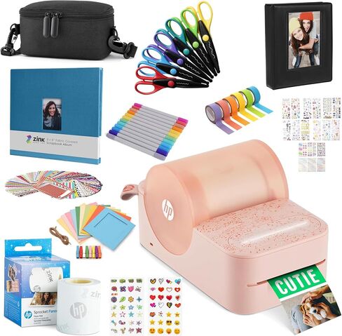 HP Sprocket Panorama Instant Portable Color Label & Photo Printer (Pink) Craft Bundle with case, Zink roll, Photo Album, Markers, Scissors, Tape, Stickers and Frames in Kuwait