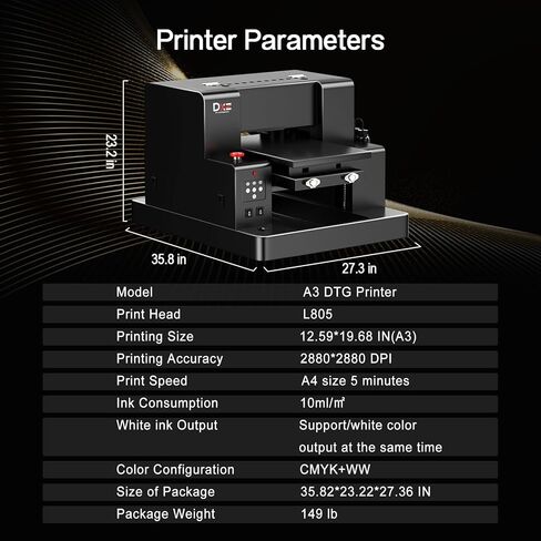 DXZ A3 DTG Printer for Direct-to-Garment Clothing – 2800 × 1440 DPI, White Ink Mixing Engine, Semi‑Automatic Cleaning, Includes Electric Sprayer & Ink Kit in Kuwait