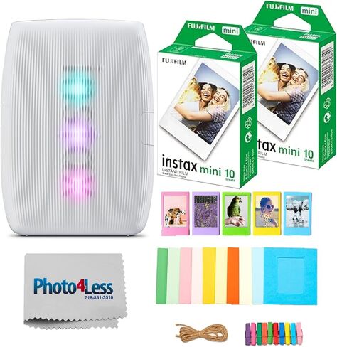 FUJIFILM INSTAX Mini Link 3 Smartphone Printer Bundle with Fujifilm Instax Mini Film (20 Sheets), Hanging Photo Frames, Table top Photo Frame for Mini Film (Clay White) in Kuwait