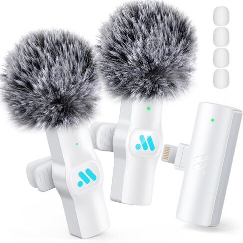 Leettus 2pcs Lavalier Wireless Microphone for iPhone iPad Video Recording,Mini Microphone for Game Live Streaming,interviews,YouTube,TikTok,Vlog(White) in Kuwait