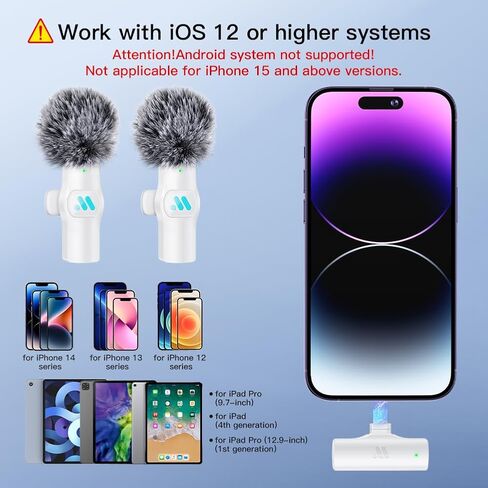 Leettus 2pcs Lavalier Wireless Microphone for iPhone iPad Video Recording,Mini Microphone for Game Live Streaming,interviews,YouTube,TikTok,Vlog(White) in Kuwait