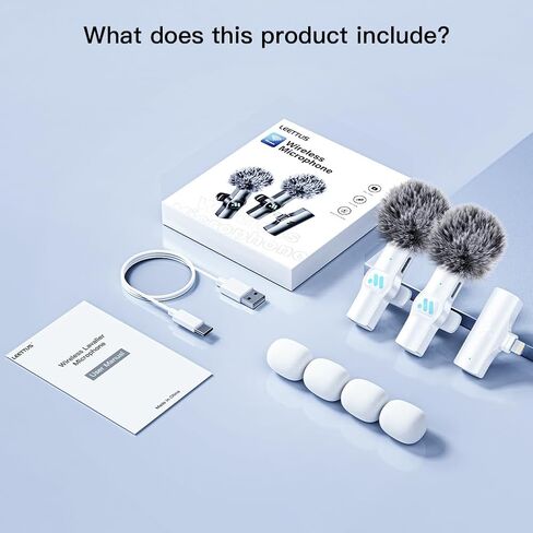 Leettus 2pcs Lavalier Wireless Microphone for iPhone iPad Video Recording,Mini Microphone for Game Live Streaming,interviews,YouTube,TikTok,Vlog(White) in Kuwait