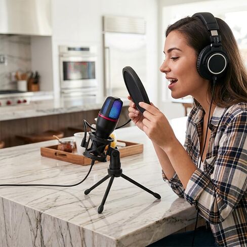USB Microphone Kit, Plug and Play Streaming Microphone with Desktop Stand for Gaming, Podcast, Recording, and Online Meetings on Laptop and PC in Kuwait