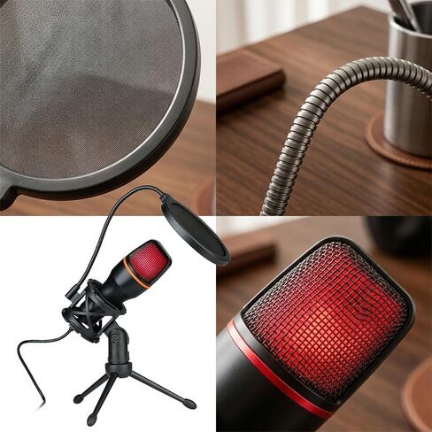 USB Microphone Kit, Plug and Play Streaming Microphone with Desktop Stand for Gaming, Podcast, Recording, and Online Meetings on Laptop and PC in Kuwait