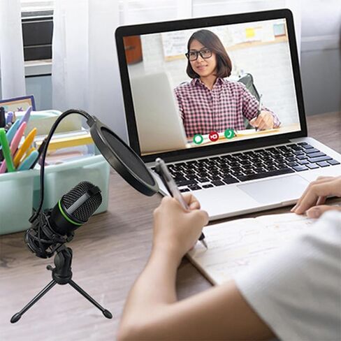 USB Microphone Kit, Plug and Play Streaming Microphone with Desktop Stand for Gaming, Podcast, Recording, and Online Meetings on Laptop and PC in Kuwait