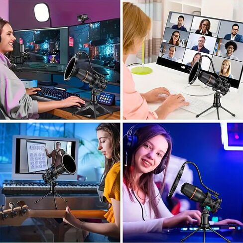 USB Microphone Kit, Plug and Play Streaming Microphone with Desktop Stand for Gaming, Podcast, Recording, and Online Meetings on Laptop and PC in Kuwait
