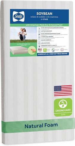 SEALY BABY 2 Stage Infant Crib Mattress Plus Toddler Bed Fit, Breathable, Resistant to Stain Cover, Dual Firmness & Ultra-Lightweight, Natural Soybean in Kuwait