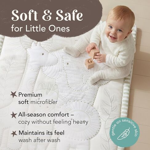 The Hōmistry 3-Piece Crib Bedding Set for Boys & Girls – Reversible Quilt, Fitted Sheet, Crib Skirt – Soft, Breathable & Durable Microfiber – Delicate Jungle Theme in Kuwait